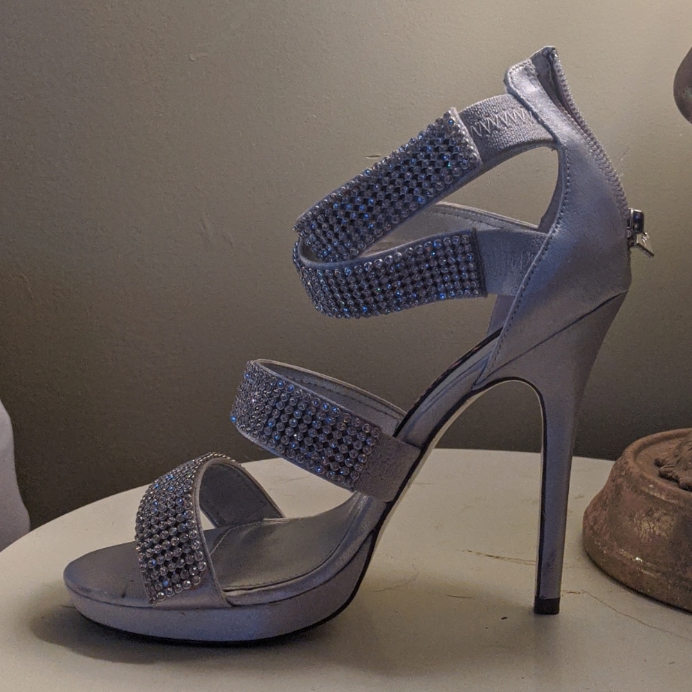 NINA 5" Silver Heels with Rhinestone Straps